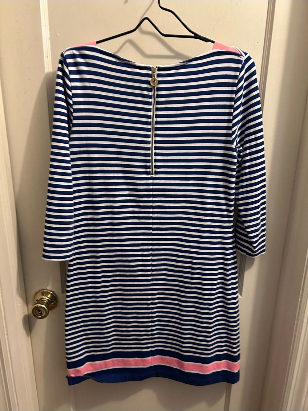Lilly Pulitzer Irina French Terry Navy & White Striped Shift Dress Pink Trim - Picture 4 of 9